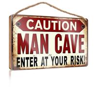 Funny Bathroom Wooden Hanging Caution Man Cave Enter At Your Risk! Hanging Plaque Wooden Sign Front Door Decor(15X28CM)