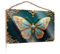 Funny Bathroom Wooden Hanging Golden Butterfly with Blue Gemstones Pool Stuff Funny Bathroom Decor(20X30CM)