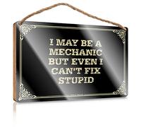 Funny Bathroom Wooden Hanging I May Be A Mechanic But Even I Can't Fix Stupid Wooden Sign Lake House Decor Wooden Sign With Sayings (Color : Color, Size : 20x30cm)