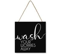 Funny Bathroom Wooden Hanging Sign Decors,Wash Your Worries Away Wall Hanging Plaques For Bathroom Toilet Restroom Home Wood Plaque Sign Wall Hanging,Rustic Bathroom Plaque Decor