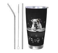 Funny Bathtub Bulldog with Bubble Tumblers 20 oz Stainless Steel Tumbler Cup Straw Three-Piece Set for Adult Women Men, Travel Coffee Mug for Office Birthday Anniversary Wedding Party