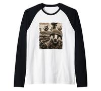 Funny Battlefield Soldier Helmet Badger Raglan Baseball Tee