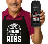 Funny BBQ Apron for Men - Beer-Can Gift Packaging - Grilling & Barbecue Present for Dad, Husband, Son - Water-Resistant Cotton Canvas - Leave the Salad, Take the Ribs!