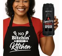 Funny BBQ Apron for Men - Beer-Can Gift Packaging - Grilling & Barbecue Present for Dad, Husband, Son - Water-Resistant Cotton Canvas - No Bitchin’ in My Kitchen!
