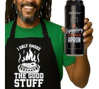 Funny BBQ Apron for Men - Beer-Can Gift Packaging - Grilling & Barbecue Present for Dad, Husband, Son - Water-Resistant Cotton Canvas - I Only Smoke The Good Stuff