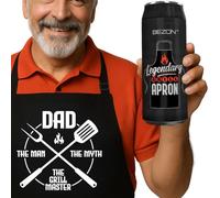 Funny BBQ Apron for Men - Beer-Can Gift Packaging - Grilling & Barbecue Present for Dad, Husband, Son - Water-Resistant Cotton Canvas - Dad - The Man, The Myth, The Grill Master