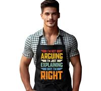 Funny BBQ Apron for Men I’m Not Arguing I’m Just Explaining Why I’m Right Black Cooking Apron with Front Pocket 72x91cm One Size Wash 60 Degrees UK Printed Gift for Dad Husband Chef Kitchen Grill