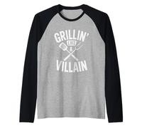 Funny BBQ Grillin' Like a Villain Graphic Raglan Baseball Tee