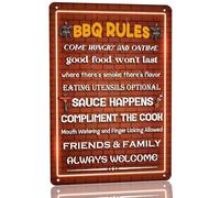 Funny BBQ Rules Metal Tin Sign Retro Wall Decor Rules Signs Rustic BBQ Metal Sign Gift Camping Signs for Bar Cabin Campsite Lake House 8x12 Inch