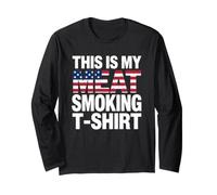Funny BBQ Smoker US Flag This is My Meat Smoking Long Sleeve T-Shirt