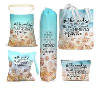 Funny Beach Gifts for Women, Beach Vacation Essentials, 5 pcs Wet Bag Tote Cosmetic Bags Car Trash Plastic Bag Holder Set, Birthday Christmas Graduation Summer Travel Vacation Ocean Girls Trip Gifts
