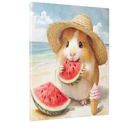 Funny Beach Guinea Pig Canvas Art Wall Decor for Living Room, 1 Piece Ice Cream Watermelon Bathroom Wall Art, Big Small Cute Animal Decorative Wall Art Bathroom Office Bedroom 16 * 20