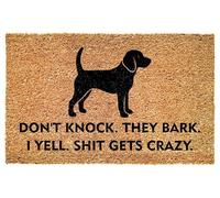 Funny Beagle Entrance Doormat - Don't Knock They Bark I Yell Gets Crazy - Bold Quote for Porch - Patio - Indoor Decor - Durable Non Slip Floor Mat - Pet Owners - Everyday Use