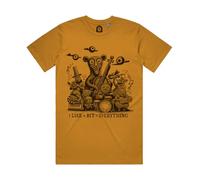 Funny Bear Band of Musicians Playing Guitars & Drums Together T-Shirt - I Like a Bit of Everything Lyrics Quote - Indie Music Apparel & Gifts (UK, Alpha, XXL, Regular, Regular, Mustard)