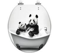 Funny Bear Decorative Resin Round Toilet Seat Black White Quick Release Hinges with Cover Easy to Install & Clean Bathroom Restroom Decor