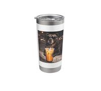 Funny Bear Drinking Iced Coffee Brown Bear Meme Stainless Steel Insulated Tumbler