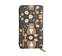 Funny Bear Long leather wallet, portable credit card holder, zippered coin purse, and ID compartment