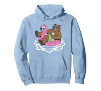 Funny Bear Pool Float Flamingo Summer Party Vibes Pullover Hoodie