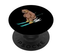 Funny Bear Skiing Downhill Alpine Snow PopSockets Adhesive PopGrip