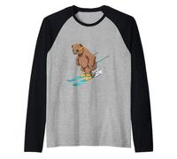 Funny Bear Skiing Downhill Alpine Snow Raglan Baseball Tee