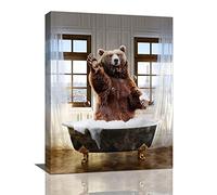 Funny Bear Wall Art - Farmhouse Bear Canvas Painting & Picture in Bathtub - Framed 12x16