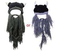 Funny Beard Knit Hat Winter Warm Cap For Creative Pirate Horn For Halloween Cosplay Masquerade Pa Black