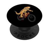 Funny Bearded Dragon On A Bicycle Cycling PopSockets Adhesive PopGrip