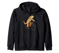 Funny Bearded Dragon On A Bicycle Cycling Zip Hoodie