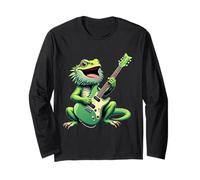 Funny Bearded Dragon Playing Electric Guitar Music Lovers Long Sleeve T-Shirt