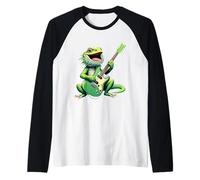 Funny Bearded Dragon Playing Electric Guitar Music Lovers Raglan Baseball Tee