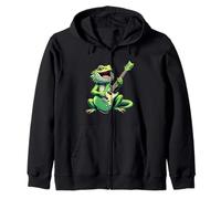 Funny Bearded Dragon Playing Electric Guitar Music Lovers Zip Hoodie