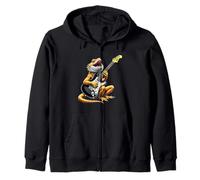Funny Bearded Dragon Playing Guitar Design for Music Lovers Zip Hoodie