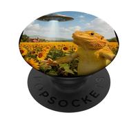 Funny Bearded Dragon Selfie With Alien UFO PopSockets Adhesive PopGrip