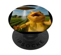 Funny Bearded Dragon Selfie With Alien UFO PopSockets Adhesive PopGrip