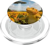 Funny Bearded Dragon Selfie With Alien UFO PopSockets PopGrip for MagSafe