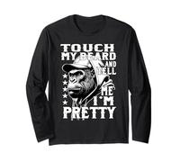 Funny Bearded Monkey Touch My Beard Tell Me Im Pretty Retro Long Sleeve T-Shirt