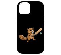 Funny Beaver Cricket Player Cartoon Mascot Case for iPhone 14