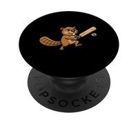 Funny Beaver Cricket Player Cartoon Mascot PopSockets Adhesive PopGrip