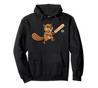 Funny Beaver Cricket Player Cartoon Mascot Pullover Hoodie
