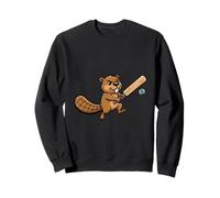 Funny Beaver Cricket Player Cartoon Mascot Sweatshirt