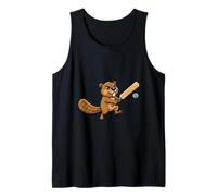 Funny Beaver Cricket Player Cartoon Mascot Tank Top