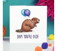 Funny Beaver Dam You're Old Birthday Card - Hand Painted and Printed in the UK