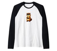 Funny Beaver Wearing Sunglasses Playing Bagpipes Raglan Baseball Tee