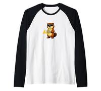 Funny Beaver Wearing Sunglasses Playing French Horn Raglan Baseball Tee