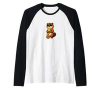 Funny Beaver Wearing Sunglasses Playing Sitar Raglan Baseball Tee