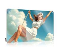 Funny Bedroom Decor A Nurse In White Uniform Swinging On A Rope Against A Blue Sky With Clouds. Tin Sign Vintage Signs Metal Outdoor Bar Decor(20X30CM)