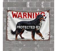 Funny Bedroom Decor Bernese Mountain Dog Warning Sign: Protected by Loyalty Tapestry Hanging Decorations for Bedroom Bar Accessories Ma(75X100CM)