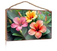 Funny Bedroom Decor Bright Hibiscus Blooms In Full Summer Glory Wooded Sign Playroom Decor Farm House Decorations(23X35CM)
