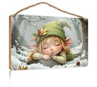 Funny Bedroom Decor Elf Sleeping In Winter Wonderland With Snowflakes Falling Wooded Sign Playroom Decor Farm House Decorations(23X35CM)