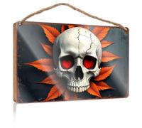 Funny Bedroom Decor Skull With Heart Eyes Surrounded By Autumn Leaves Wooded Sign Playroom Decor Farm House Decorations(20X30CM)